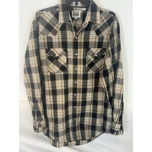 Thrashed Ely Cattleman western Pearl snap Brown Plaid long sl shirt Sz L Tall